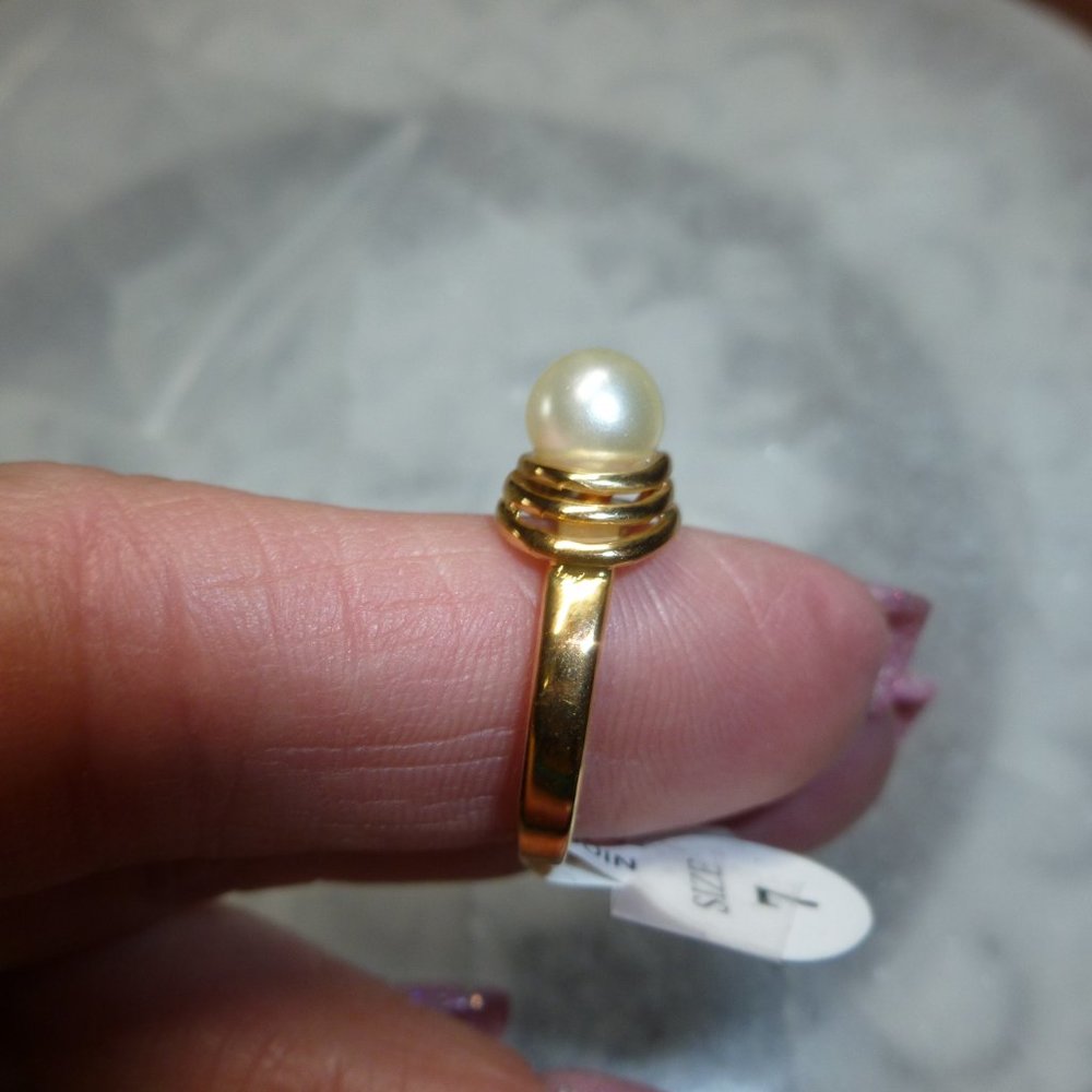18k Gold Electroplate Natural Pearl Dolphin Ore Ring - Picture 10 of 12